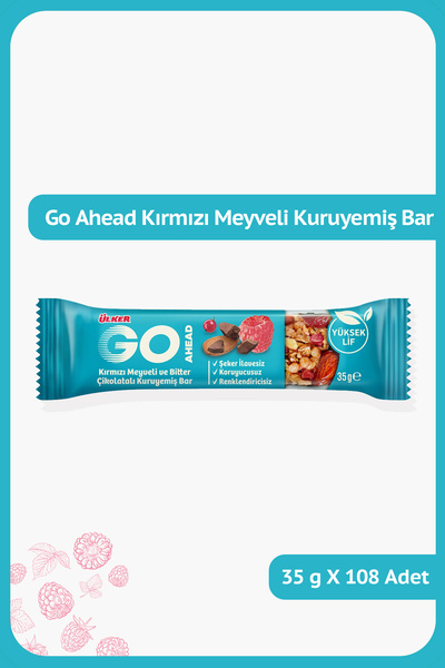 Ülker GO AHEAD Kırmızı Meyveli ve Bitter Çikolatalı Kuruyemiş Bar - 35 gram - 108 Adet