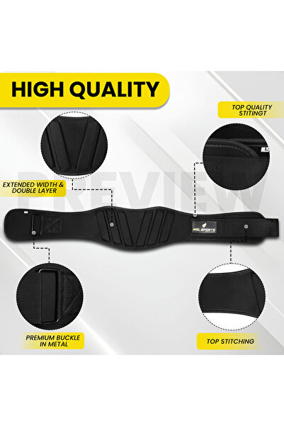MGL SPORTS Neoprene Weight Lifting Belt for Gym Black. –(X-LARGE) Adjustable Back Support –