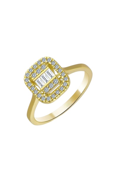 CAXBERN 22 Ayar Altın Kaplama Gold Zirkon Taşlı Baget Yüzük