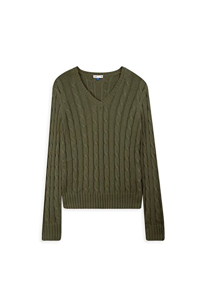 Ltb Tricotaj cu mânecă lungă și decolteu în V Pulover verde