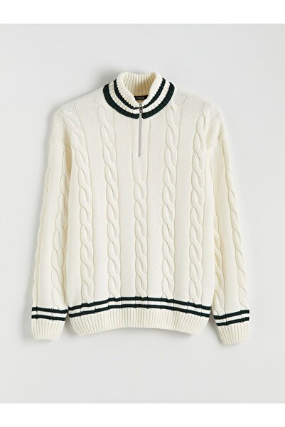 LC Waikiki Xside Zippered Mock Neck Striped Men's Knitwear Sweater