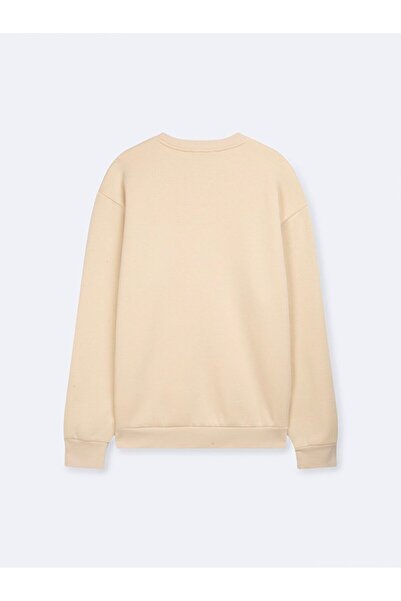 Ltb Дългоръкавна, с принт, с обло деколте, бежова суитшърт