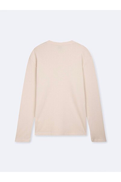 Ltb Long Sleeve Button Front Cream Sweatshirt