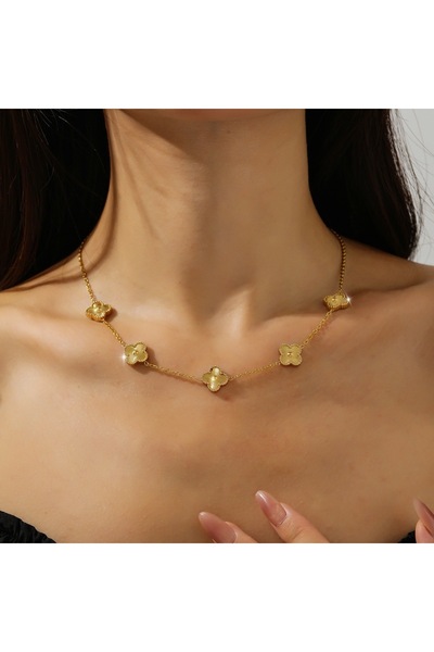 CAXBERN 22 Ayar Altın Kaplama Yonca Gold Çelik Kolye