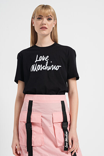 Love Moschino cotton Black T-Shirt with white logo