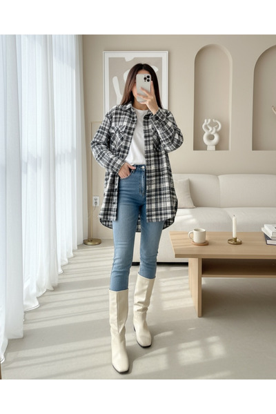 MissRunin Kapaklı Cepli Tüvit Gömlek