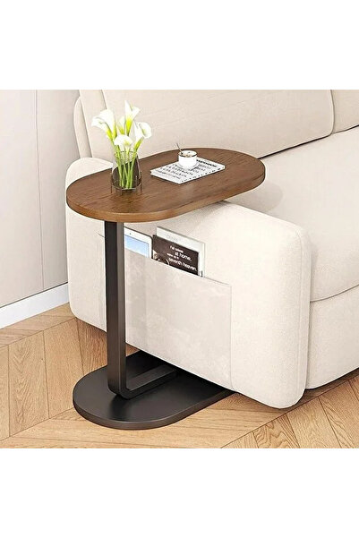 HayaBazaar C-shaped Side Table Coffee Table with Metal Frame for Living Room & Bedroom