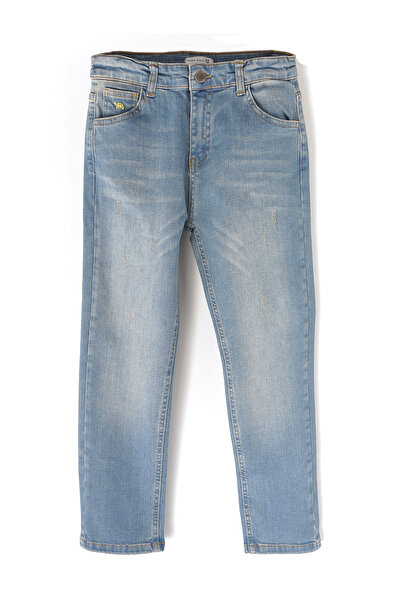 DobaKids Vintage Detailed Straight Tapered Fit Boys Helsinki Denim Destroyed Pants Blue Kids Jeans