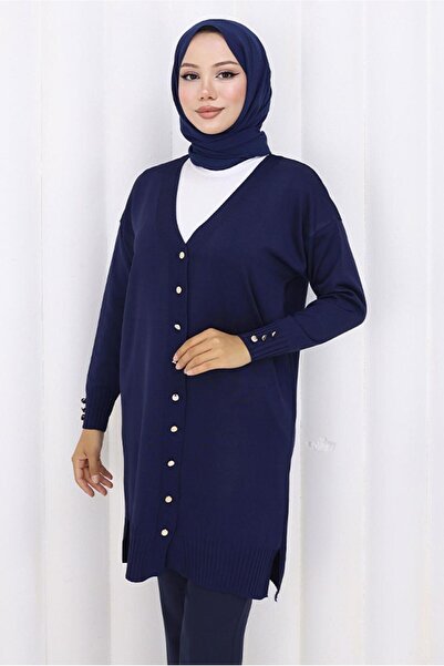 TRENDTESETTÜR Women's Navy Blue Knitwear Cardigan t 6713