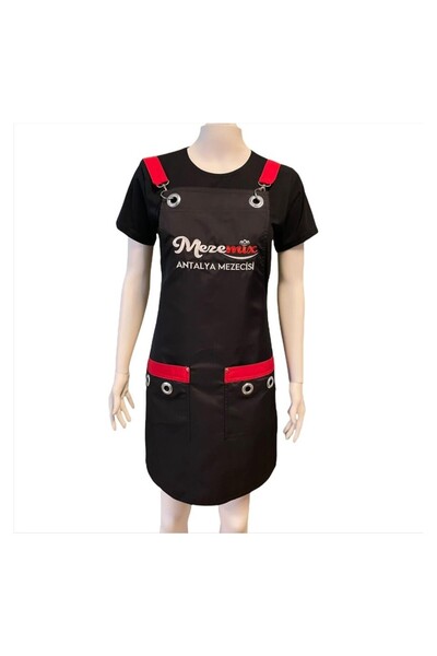 ÖNLÜK SEPETİ مريلة مقاومة للماء بحزام متقاطع باللونين الأسود والأحمر