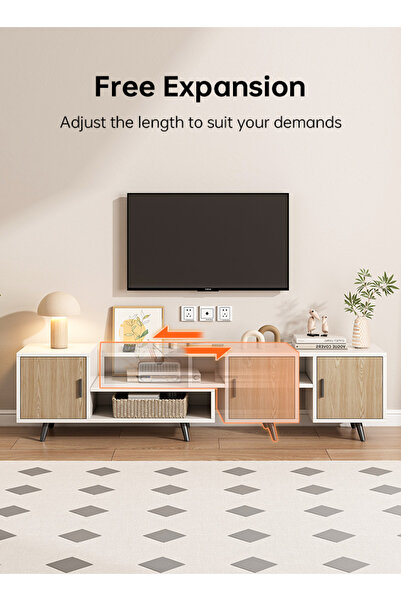 Venpara TV Stand with 2 Storage Cabinets & 3-Tier Shelves, TV Cabinet with Cable Management