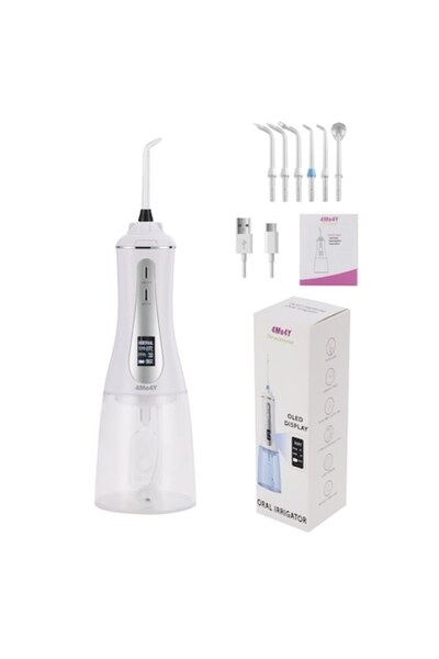4Me4Y Professional oral irrigator, OLED, portable, 1800mAh, 350ml, 5 speeds, 6 nozzles, IPX7, transparent