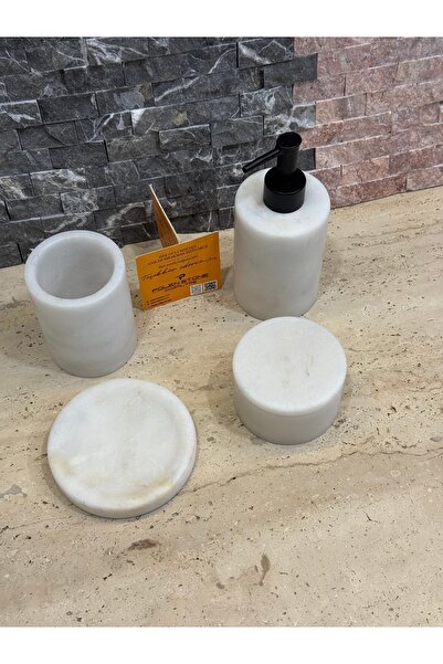 Polen Stone – Matte White Natural Marble Bathroom Set