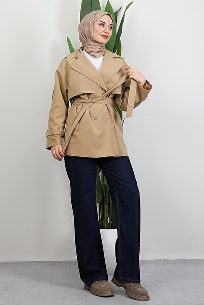 GİYZAMİLA Κοντή καμπαρντίνα με λεπτομέρεια ζώνης, καφέ γαλακτοκομικό