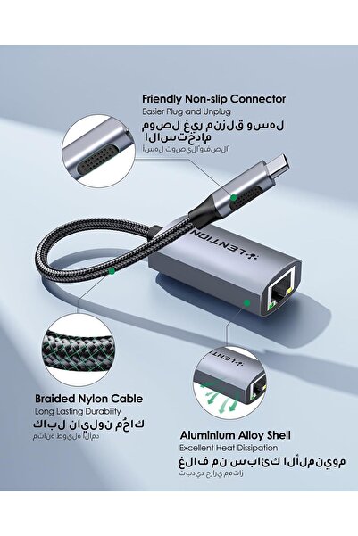 LENTION USB C to Gigabit Ethernet Adapter, 1000M, Space Gray