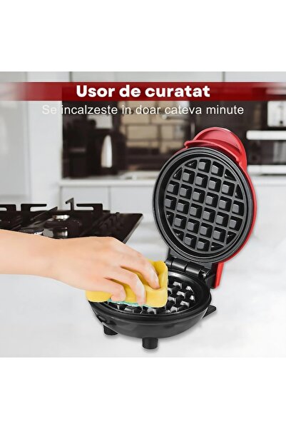 iTin Mini Waffle Maker, 350W, Non-Stick Plates, LED Indicator, Compact Design, Red