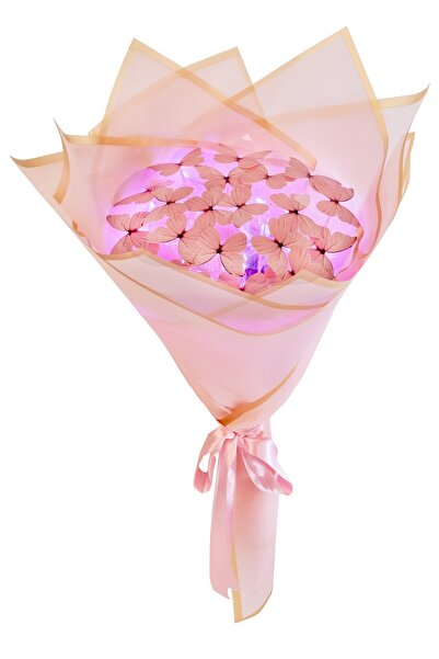 Tosbiş Led Işıklı Pembe Kelebek Buketi Sevgiliye Hediye Doğum Anneler Günü Ya...