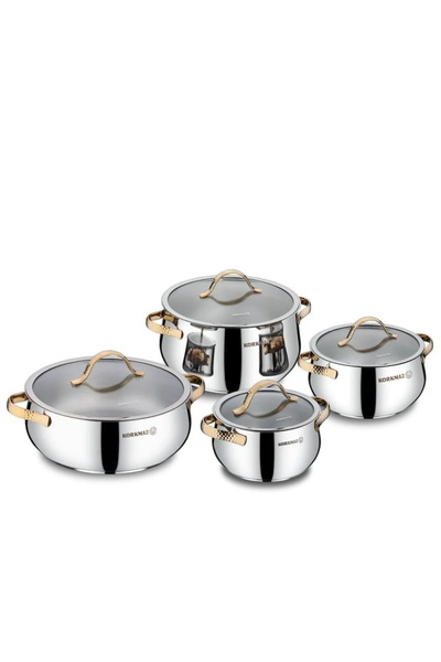 KORKMAZ Samara Cookware Set with Golden Handles. Consisting Of 8 Piece / A1964-1