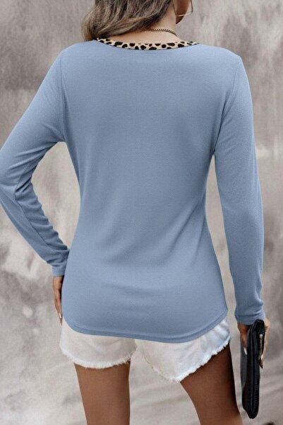 Mossta Блузка з V-подібним вирізом і леопардовим принтом - синя