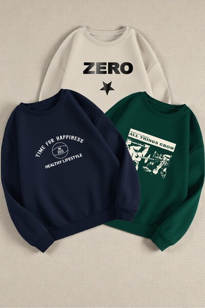 uyguntarz Multi-Colored Printed & Unprinted Sweatshirt 3-Piece Opportunity Pack