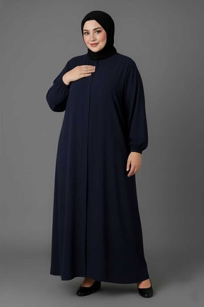 MİSMOLY Medina Silk Mevlana Cut Loose Plus Size Ferace with Pockets and Belt