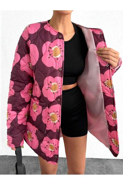 BORCKA TEKSTİL Çiçek Desenli Kapitone Kadın Mont!