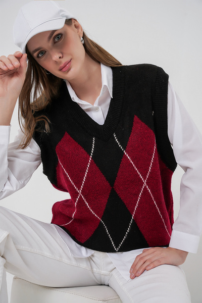 Bigdart Damen-Pullover mit Rautenmuster 15940 – Schwarz