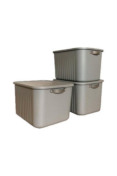 Bayev 3 Pieces Gray 20 Lt Boxsis Set Mega Size Multi-Purpose Box with Lid Closet Organizer Organizer-Hobby Box