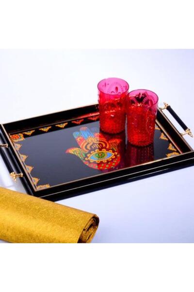 Kosova Sa-254 Luxury Rectangular Tray with Handle Black