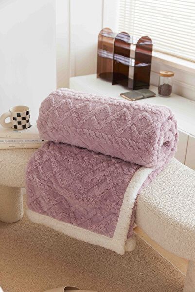 JOJO HOME Warm cocolino blanket, knitted pattern, 200x230cm, Lilac