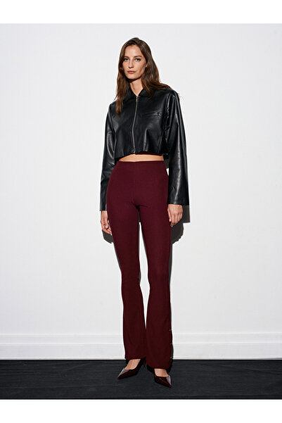 Dilvin 71905 Button Detailed Flared Leggings-Burgundy