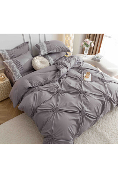 JOJO HOME Bed linen set, soft touch cotton, 240x250cm, 6 pieces, Light Grey