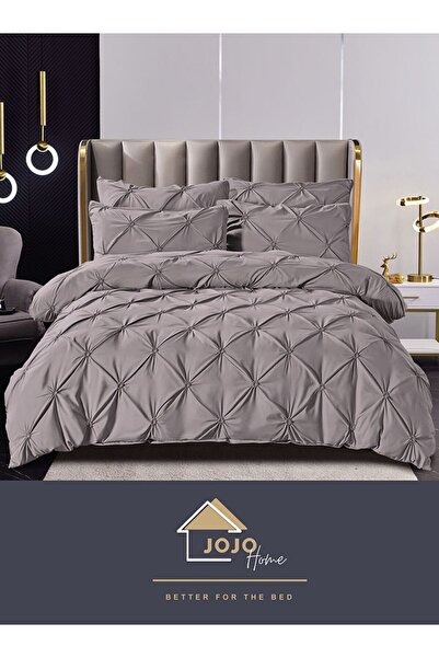 JOJO HOME Premium bedding set, 230x250cm, 6 pieces, with embroidered pleats, Light Grey