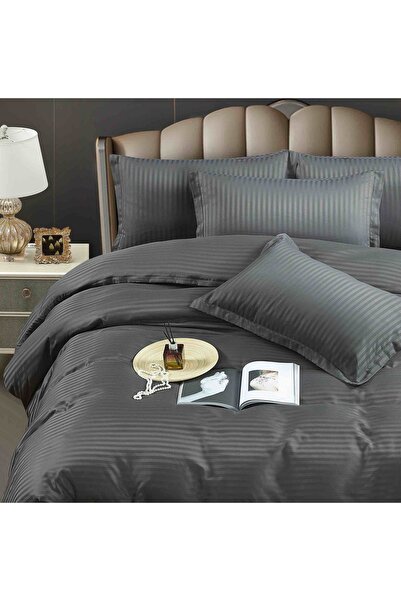 JOJO HOME Damask bed linen set, with elastic, 6 pieces, 180x200cm, Dark Grey