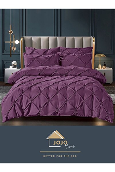 JOJO HOME Premium bedding set, 230x250cm, 6 pieces, with embroidered pleats, Purple