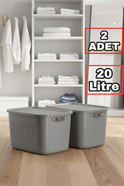 Bayev 2 Adet Gri 20 Lt Boxsis Set Mega Boy Çok Amaçlı Kapaklı Kutu Dolap Düze...