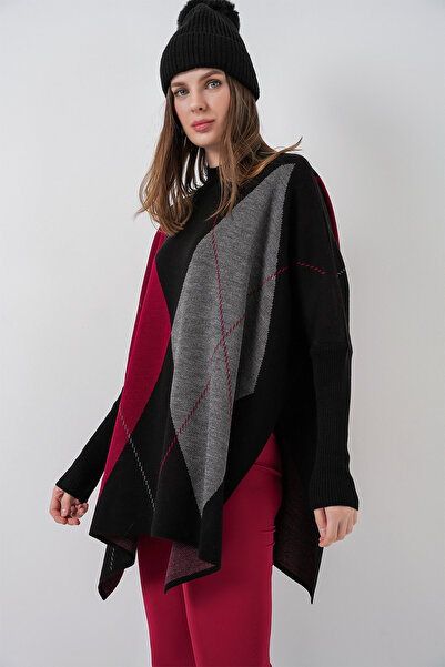 Bigdart 15783 Slit Poncho Sweater - M.Black