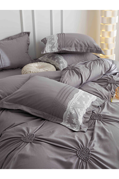 JOJO HOME Bed linen set, soft touch cotton, 240x250cm, 6 pieces, Light Grey