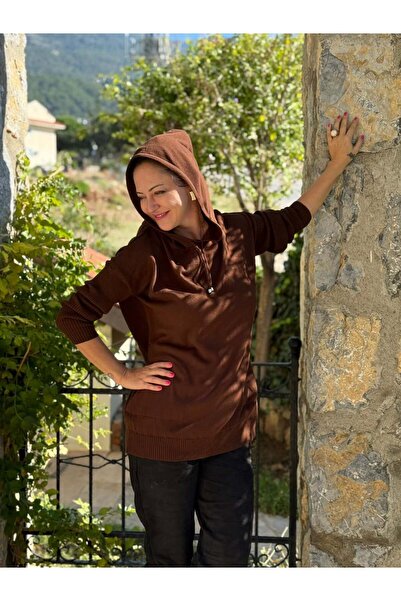 Punta Otantik Mt3096 Hooded Pocket Knitwear Sweatshirt Brown