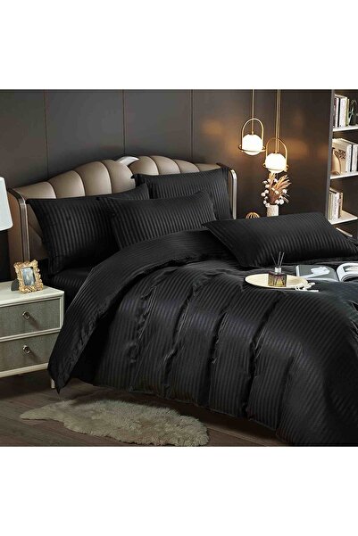 JOJO HOME Damask bed linen set, with elastic, 6 pieces, 180x200cm, Black
