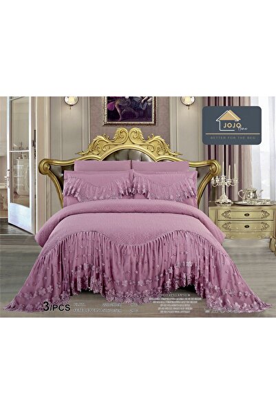 JOJO HOME Duvet Cover and 2 Pillowcases, with Embroidered Ruffles, 3 Pieces, 220X280cm, Pink