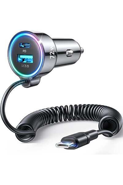 genernic USB-C 72W Car Charger with 36W Coiled Type-C Cable for iPhone/Samsung/Pixel (FLYLEAD)