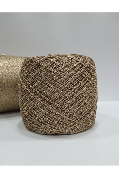 İPLİKOUTLET Bej Üzeri Gold Simli Hologram Pullu İp 200 Gram