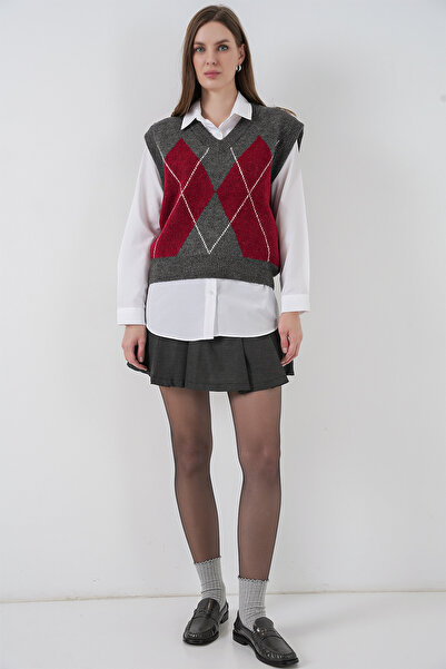 Bigdart Pulover cu model romb pentru femei 15940 - K. Antracit