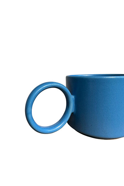 CERCİBAZAAR Minimal Blue Ceramic Cup – Modern Design, Round Handle