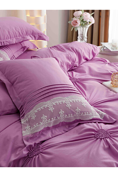 JOJO HOME Bed linen set, soft touch cotton, 240x250cm, 6 pieces, Purple