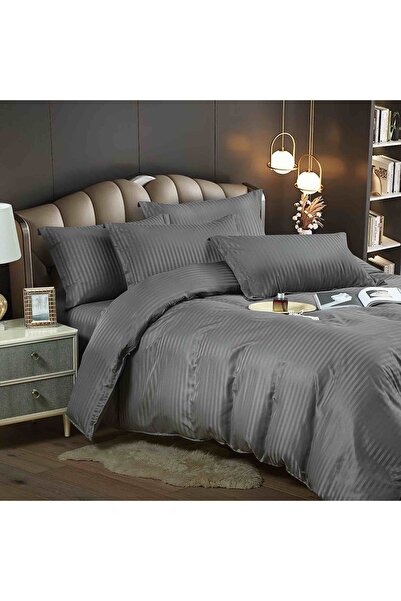 JOJO HOME Damask bed linen set, with elastic, 6 pieces, 180x200cm, Dark Grey