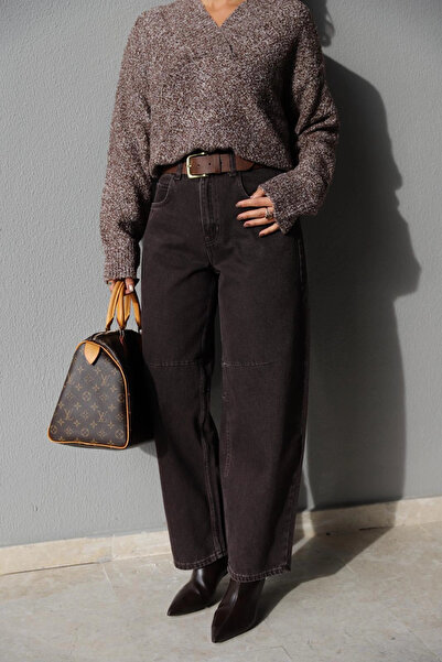 Purple by Banu Kahverengi Dikiş Detay Jean Pantolon