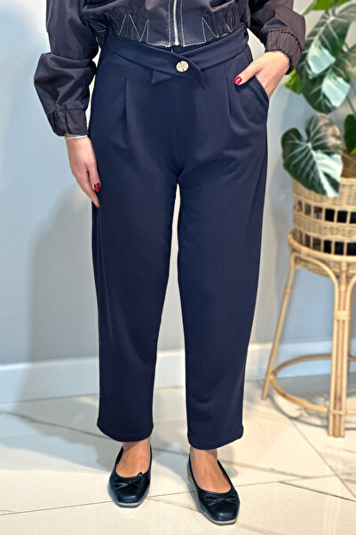 Lale Butik Belt Detail Trousers 16124 Navy Blue