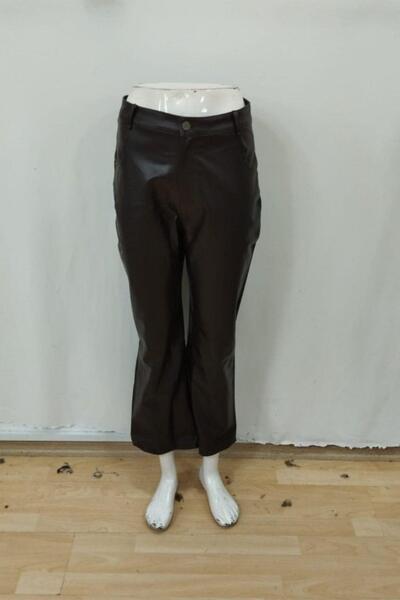 Mossta Ψηλόμεσο Δερμάτινο Παντελόνι - Καφέ